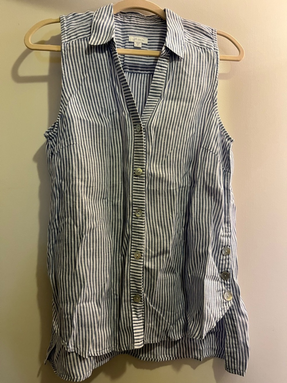J. Jill Navy and White Striped Sleeveless Button-Down Shirt